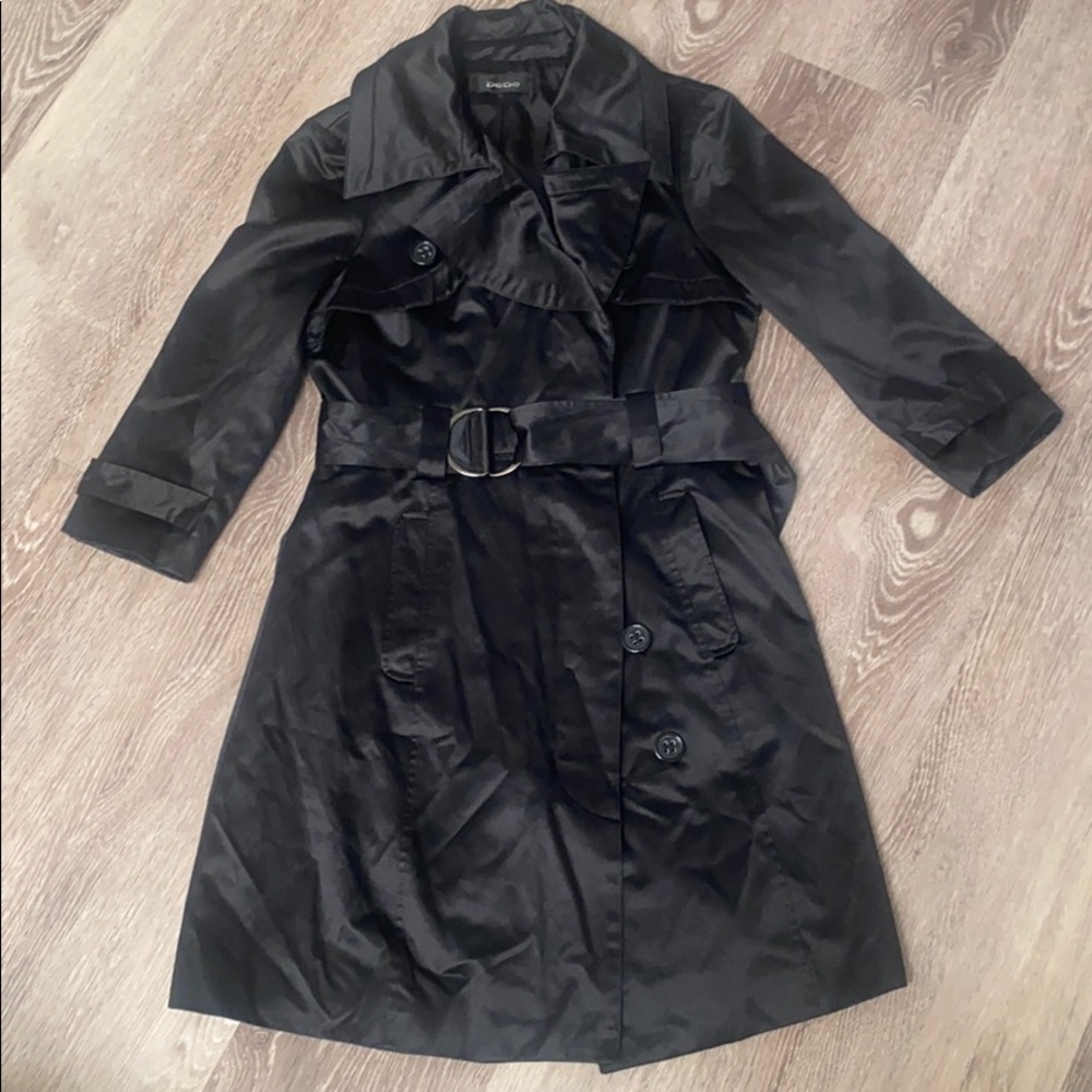 Bebe sexy satin mini trench coat w belt M